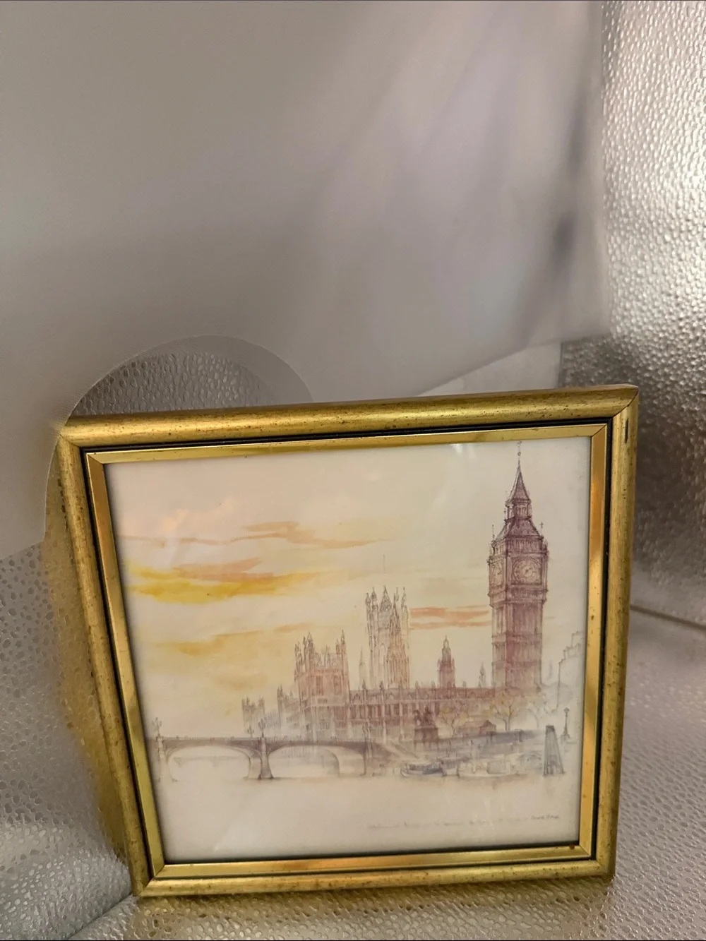Vintage Water Color depicting the House of Parliament and Big Ben in London